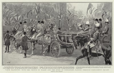 Deres majestæter, med prinsen af Wales og hertugen af Connaught, passerer gennem Parliament Square af John Charlton